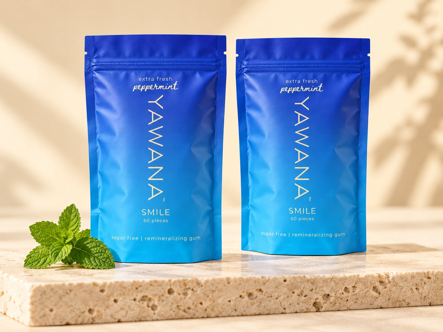 Two YAWANA SMILE peppermint pouches, with 60 pieces in each.