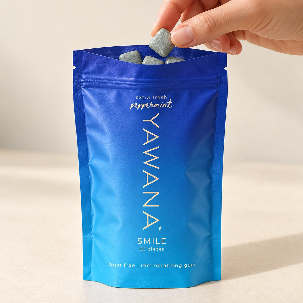 open YAWANA SMILE pouch with gum pieces at the top